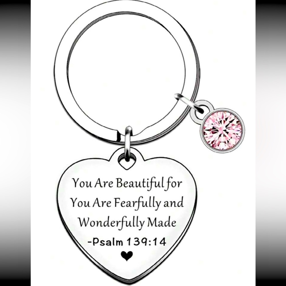 Psalm 139:14 Heart Key Chain, Bible Verse Keychain